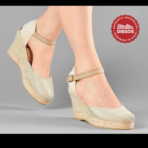 Diegos Espadrilles, EUC, Natural Linen Wedge, Size 38 (8), 3 1/2" heel - Picture 1 of 10